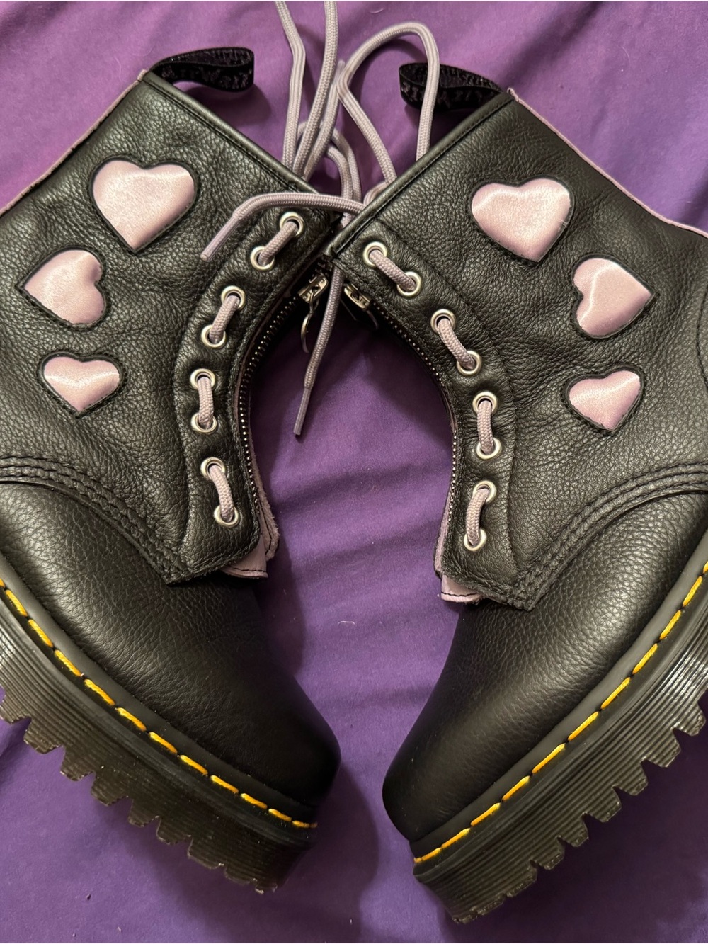 Dr Martens 1460 Zip Heart Virginia Satin Lux Boots Women’s 7 Like New